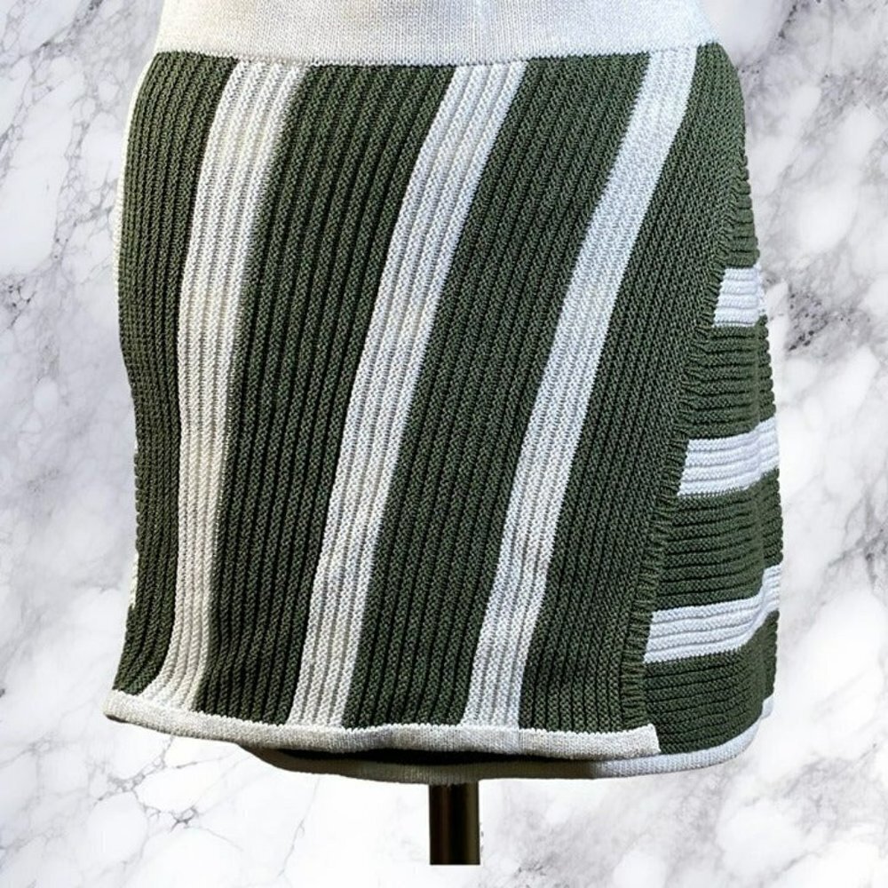L'academie Drea Striped Knit Mini Skirt - Green & Ivory View 3